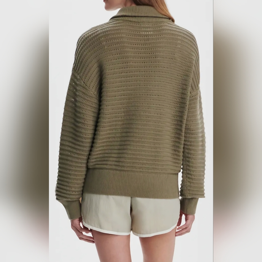 Varley Tara Pointelle Half Zip Sweater Dusty Green - Picture 5 of 5